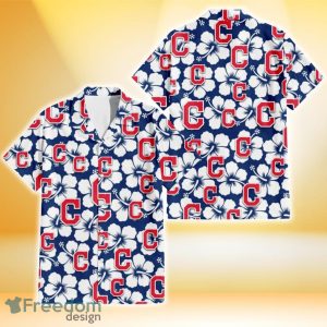 Cleveland Indians Modern White Hibiscus Navy Background 3D Hawaiian Shirt Gift For Fans