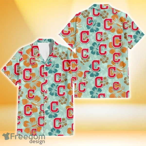 Cleveland Indians Orange Green Hibiscus Pale Green Background 3D Hawaiian Shirt Gift For Fans