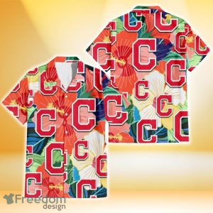 Cleveland Indians Orange White Tropical Hibiscus Green Leaf 3D Hawaiian Shirt Gift For Fans