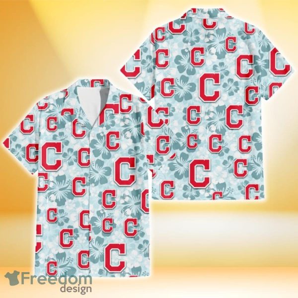 Cleveland Indians Pale Turquoise Hibiscus Light Cyan Background 3D Hawaiian Shirt Gift For Fans