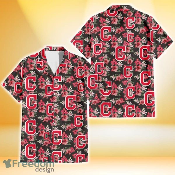 Cleveland Indians Pink Hibiscus Orchid Brown Background 3D Hawaiian Shirt Gift For Fans