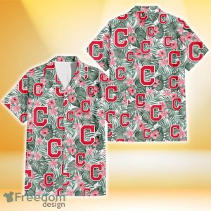 Cleveland Indians Pink Hibiscus Porcelain Flower Tropical Leaf White Background 3D Hawaiian Shirt Gift For Fans