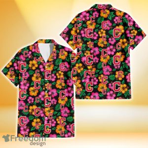 Cleveland Indians Pink Orange Black Background 3D Hawaiian Shirt Gift For Fans