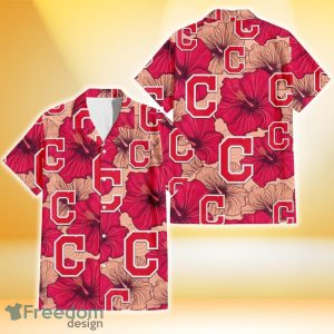 Cleveland Indians Red Beige Hibiscus Beige Background 3D Hawaiian Shirt Gift For Fans