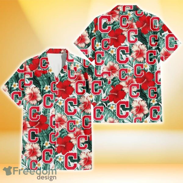 Cleveland Indians Red Coral Hibiscus White Porcelain Flower Banana Leaf 3D Hawaiian Shirt Gift For Fans