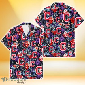 Cleveland Indians Red Hibiscus Caro Black Background 3D Hawaiian Shirt Gift For Fans