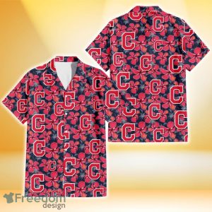 Cleveland Indians Red Hibiscus Dark Gray Background 3D Hawaiian Shirt Gift For Fans