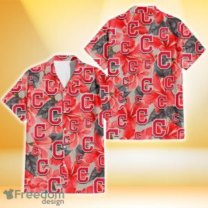 Cleveland Indians Red Hibiscus Gray Leaf Gainsboro Background 3D Hawaiian Shirt Gift For Fans