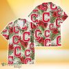 Cleveland Indians Red Hibiscus Green Tropical Leaf Cream Background 3D Hawaiian Shirt Gift For Fans