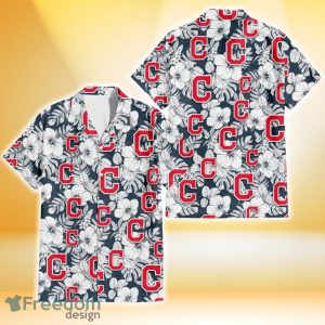 Cleveland Indians Sketch Hibiscus Leaf Dark Gray Background 3D Hawaiian Shirt Gift For Fans