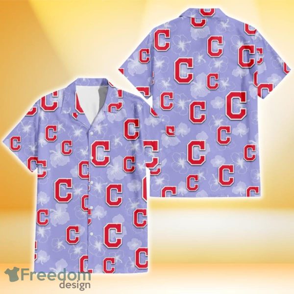 Cleveland Indians Sketch White Hibiscus Violet Background 3D Hawaiian Shirt Gift For Fans