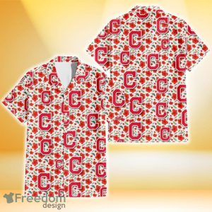 Cleveland Indians Tiny Red Hibiscus Green Leaf White Cube Background 3D Hawaiian Shirt Gift For Fans