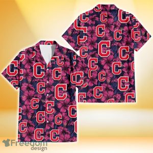 Cleveland Indians Violet Red Blue Leaf Black Background 3D Hawaiian Shirt Gift For Fans