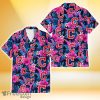 Cleveland Indians Violet Red Hibiscus Blue Leaf Black Background 3D Hawaiian Shirt Gift For Fans