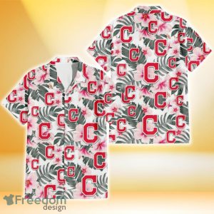 Cleveland Indians White Hibiscus Green Leaf White Background 3D Hawaiian Shirt Gift For Fans