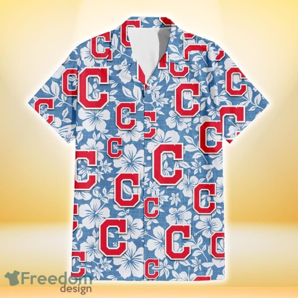 Cleveland Indians White Hibiscus Light Blue Texture Background 3D Hawaiian Shirt Gift For Fans