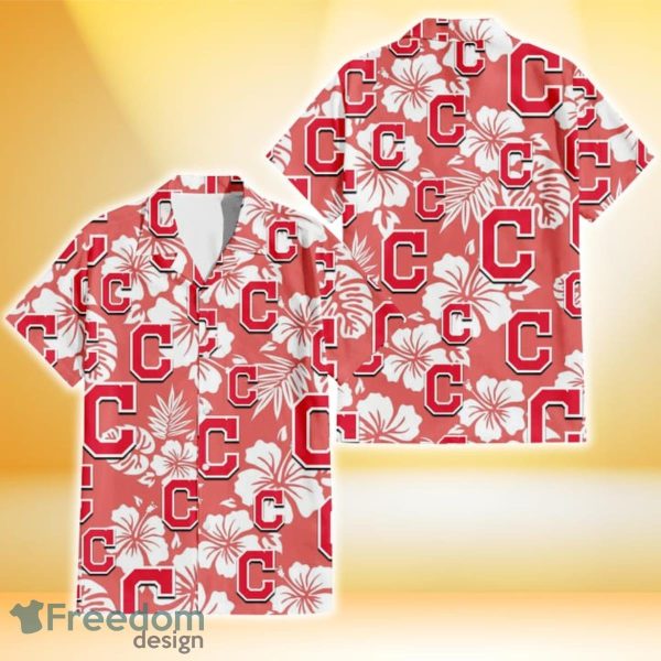 Cleveland Indians White Hibiscus Salmon Background 3D Hawaiian Shirt Gift For Fans