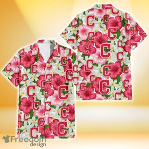 Cleveland Indians White Porcelain Flower Pink Hibiscus White Background 3D Hawaiian Shirt Gift For Fans