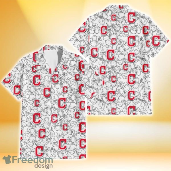 Cleveland Indians White Sketch Hibiscus Pattern White Background 3D Hawaiian Shirt Gift For Fans