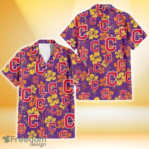 Cleveland Indians Yellow And Orange Hibiscus Purple Background 3D Hawaiian Shirt Gift For Fans