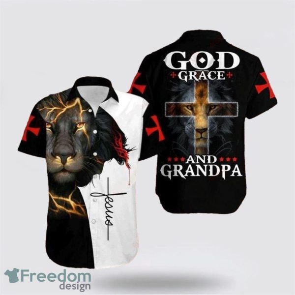 Cross Jesus Bible Lion God Grace And Grandpa AOP Hawaiian Shirt Summer Holiday Gift