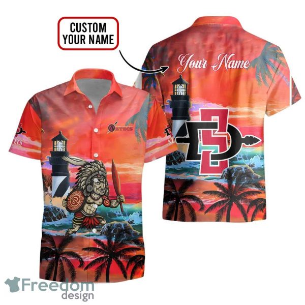 Custom Name San Diego State Aztecs Men’s Basketball Mascot Beach Pattern For Fans 3D Hawaiian Shirt