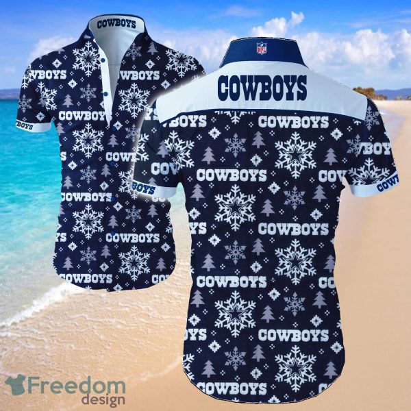 Dallas Cowboys Logo Snowflakes Blue Shirt Hawaiian Summer Beach Shirt Full Print