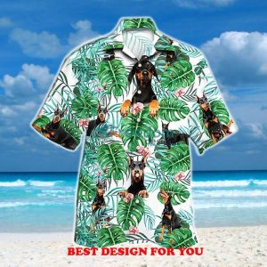 Doberman Print Over 3D Hawaiian Shirt  Doberman Leaves Tropical