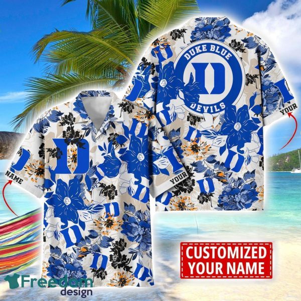 Duke Blue Devils Aloha 3D Hawaiian Shirt Flower Sport Team Beach Shirt Custom Name