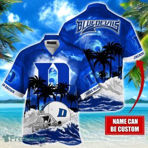 Duke Blue Devils NCAA Hawaiian Shirt Coconut Tree Waves Beach Hawaii Shirt Custom Name For Fans