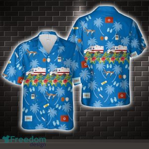 EMS Ambulance Blue Hawaiian Shirt Beach Holiday