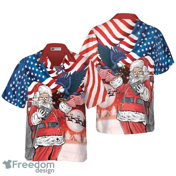 Eagle Perched On Santas Hand With American Flag Background Hawaiian Shirt