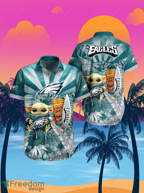 Eagles Baby Yoda Star Wars Beach Summer Hawaiian Shirt Full Over Print