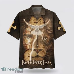 Faith Over Fear AOP Hawaiian Shirt Summer Holiday Gift Jesus Lion And Dove 3D Printing Summer Beach Shirt Hawaiian Shirts