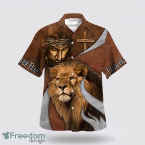 Faith Over Fear Jesus Lion AOP Hawaiian Shirt Summer Holiday Gift