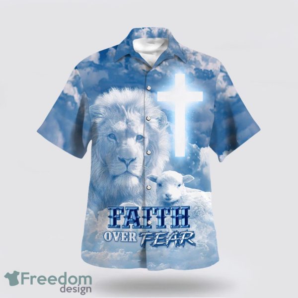 Faith Over Fear Jesus Lion Lamb AOP Hawaiian Shirt Summer Holiday Gift