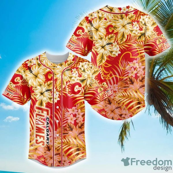 Floral NHL Calgary Flames Hawaiian Design Baseball Jersey For Men And Women