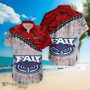 Florida Atlantic Owls NCAA Grunge Polynesian Tattoo Summer Gift For Fans 3D Hawaiian Shirt